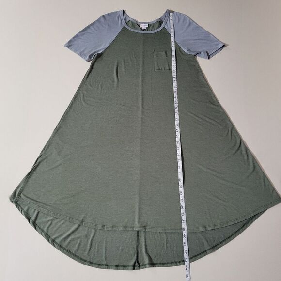 LuLaRoe Carly Green Swing Dress Scoop-neck Short Sleeve Hi-Low Hemline - Picture 4 of 12